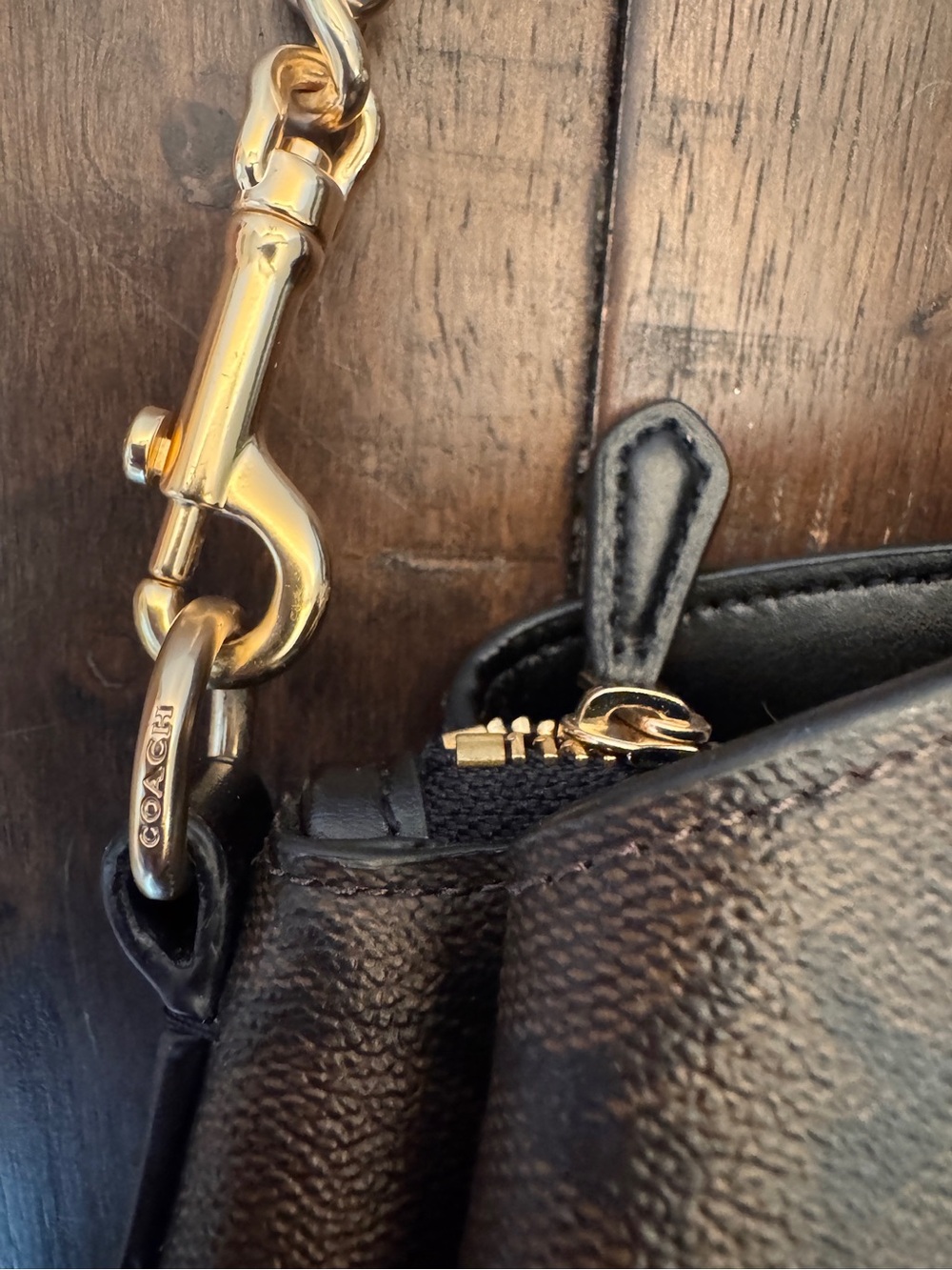 Coach Brown Signature Leather Gold Chain Purse Shoulder Bag F29683 Medium - Picture 8 of 15